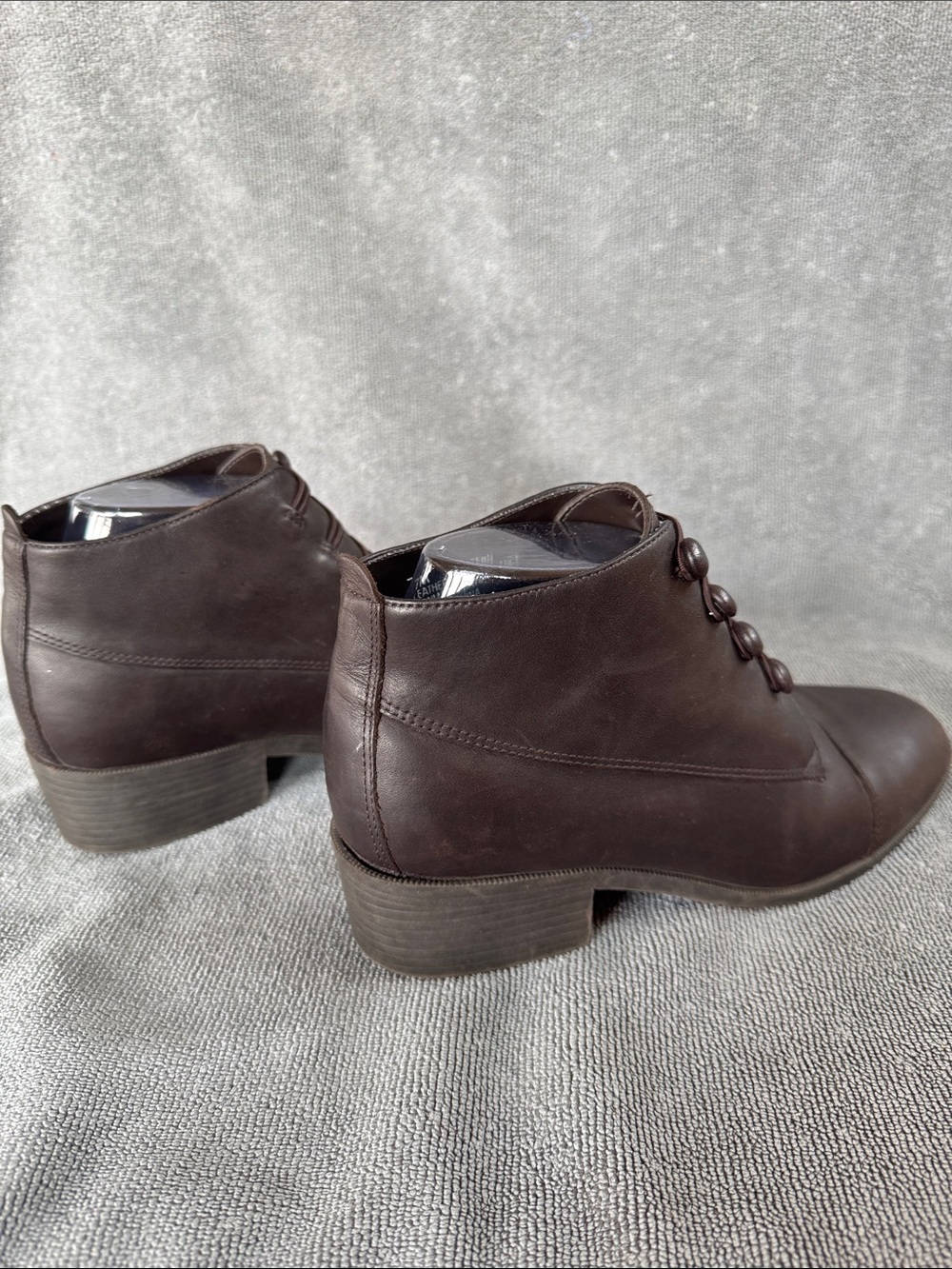 Nicole Brown Leather Ankle Booties with Button Lace Detail - Picture 4 of 11